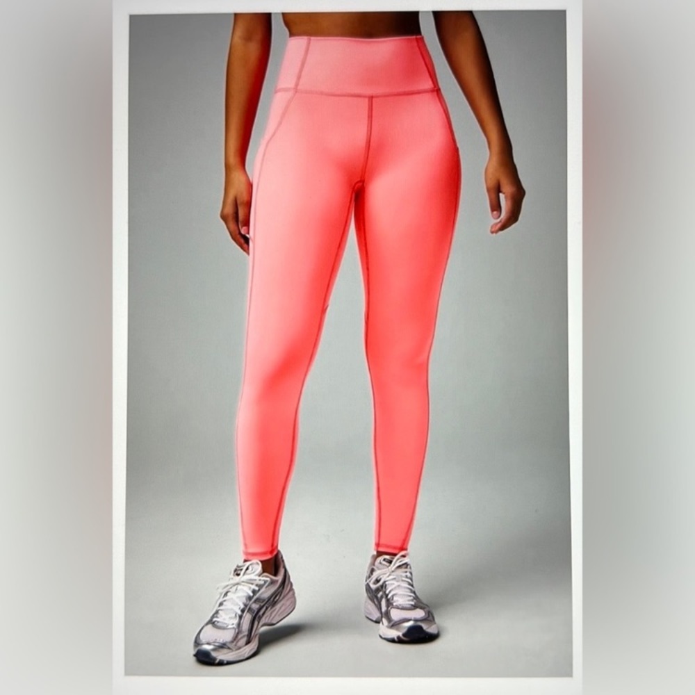 LIKE NEW…..Fabletics LureLuxe Coral Crush Neon High-Waisted Leggings
